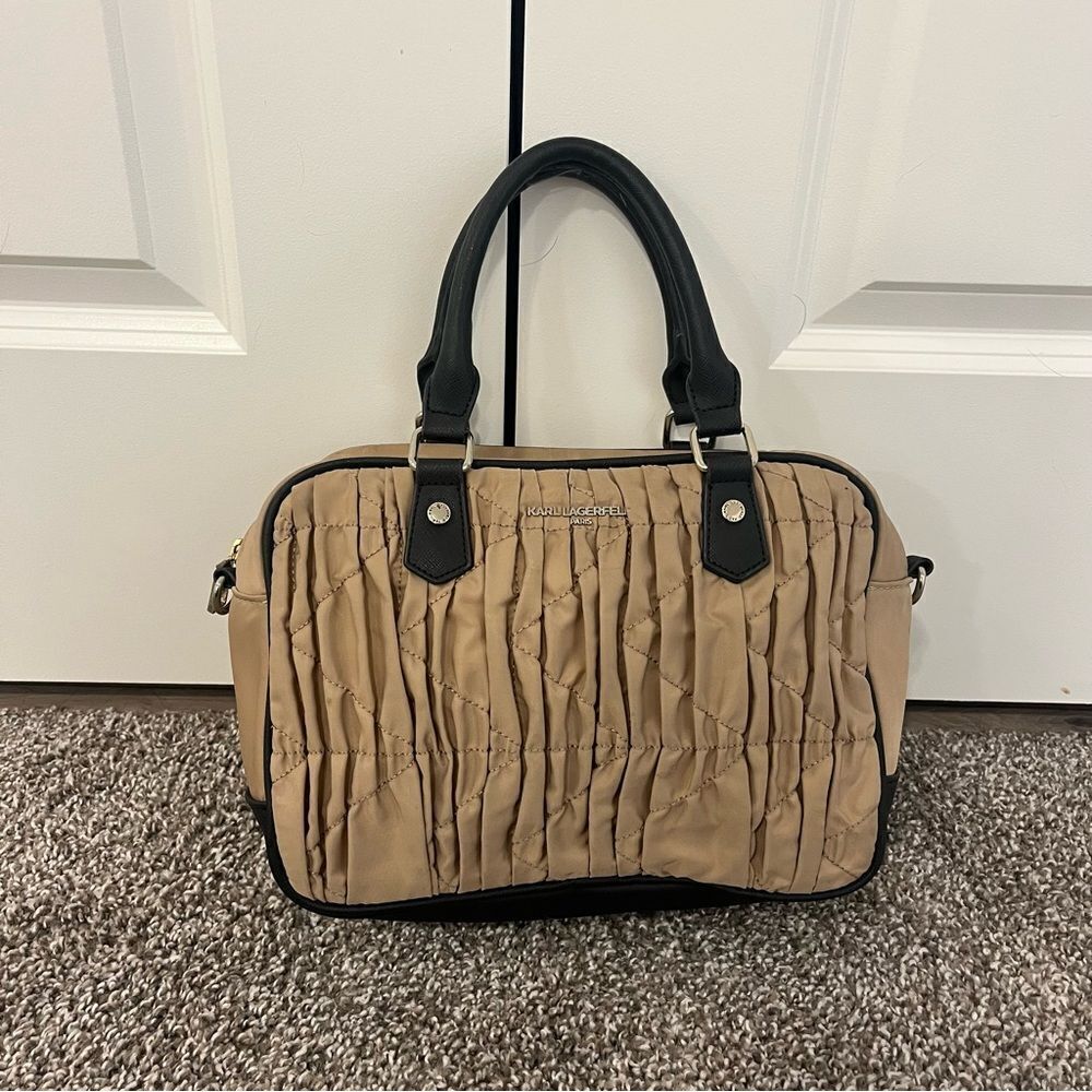 Karl Lagerfeld Tan and Black Top Handle Handbag
